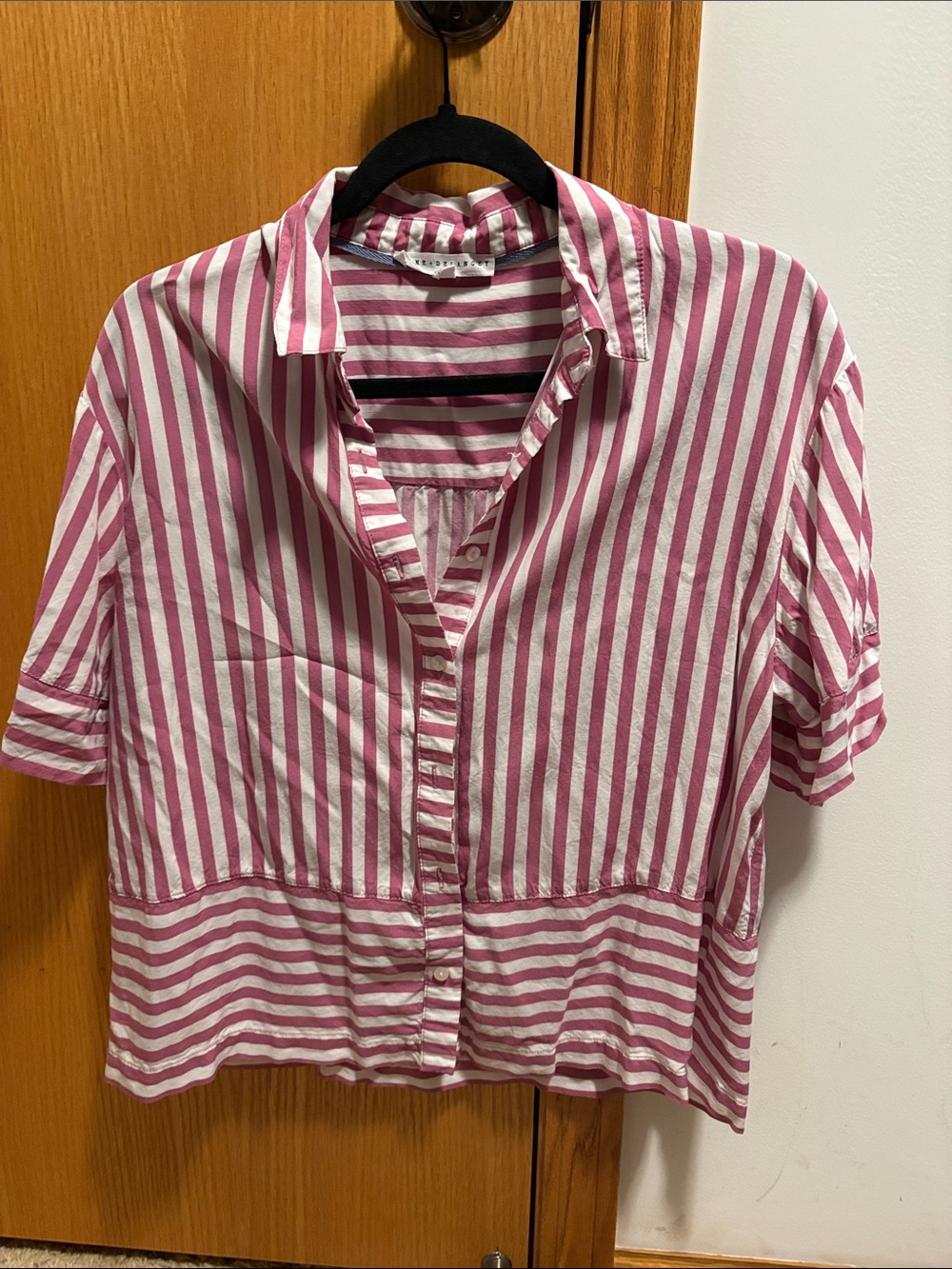 Jane and Delancey Pink and White Vertical Stripe Button-Down Top